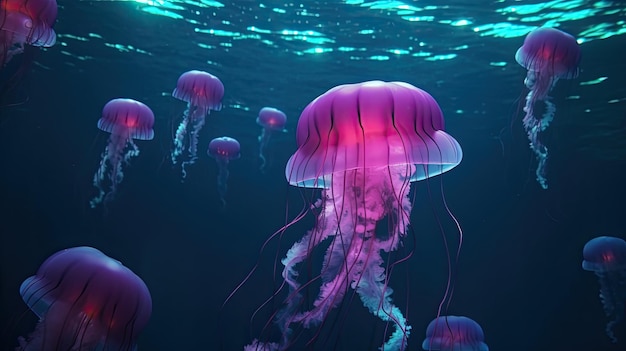 Un grupo de medusas en el agua.