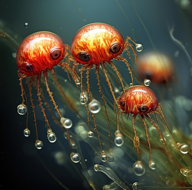 un grupo de medusas con burbujas en el agua.