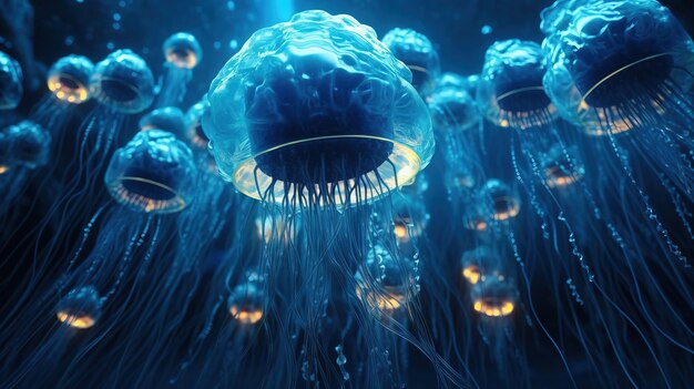 Un grupo de medusas nadando en el agua Arte generativo de IA