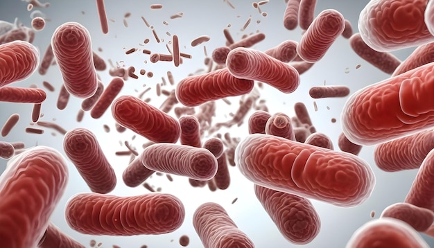 Foto un grupo de microorganismos de bacterias rojas y blancas