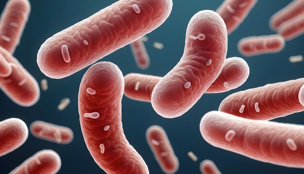 Un grupo de microorganismos de bacterias rojas y blancas