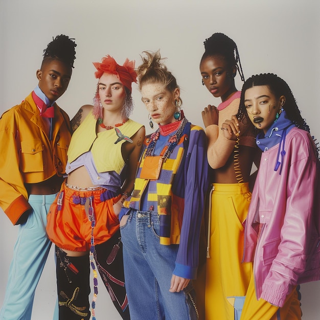 grupo de modelos de la Generación Z posando con confianza en negrita