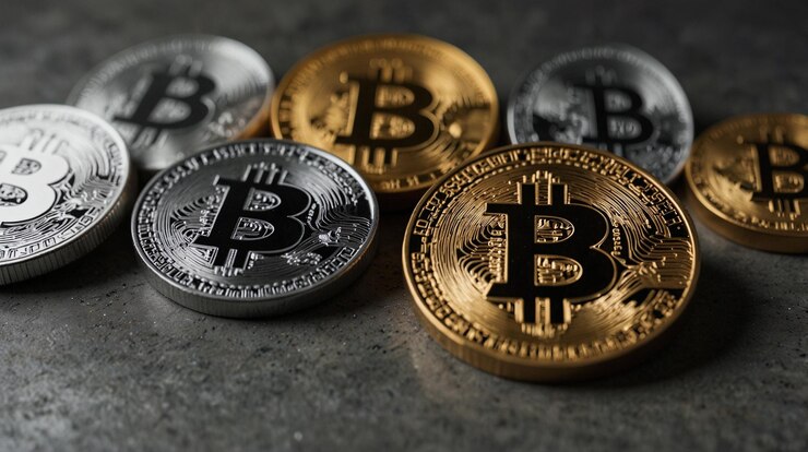 un grupo de monedas de bitcoin con la palabra b en ellas