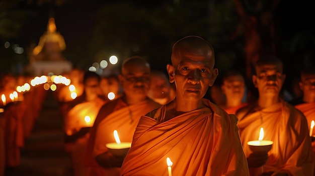 un grupo de monjes con velas y con velas