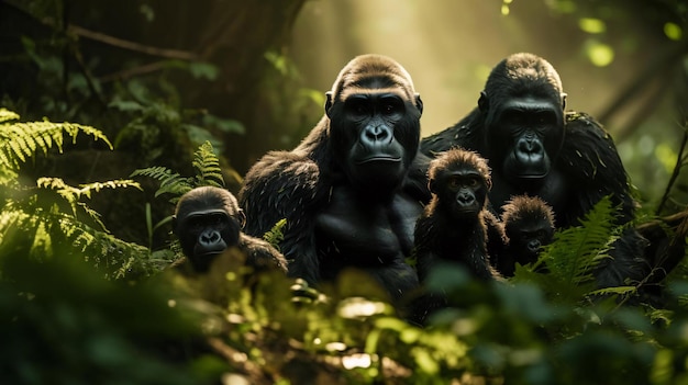 un grupo de monos en un árbol