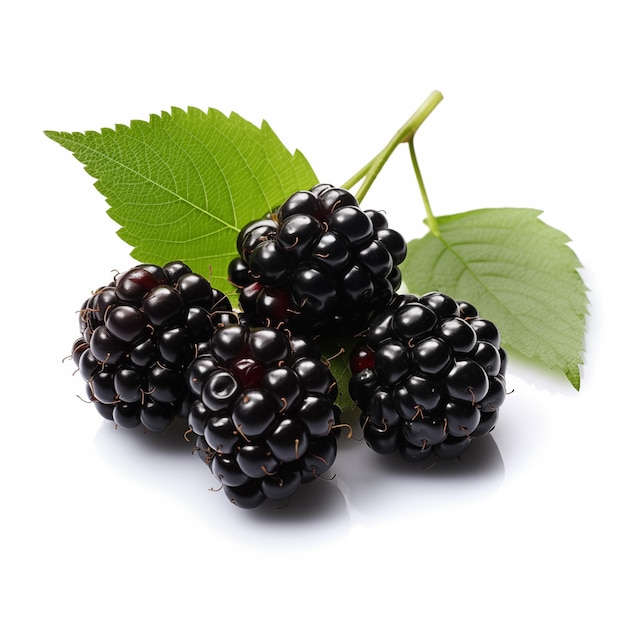 un grupo de moras con hojas