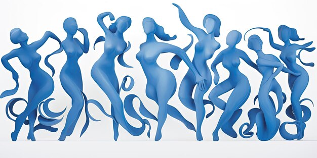 Foto un grupo de mujeres azules están bailando en un fondo blanco dibujos minimalistas