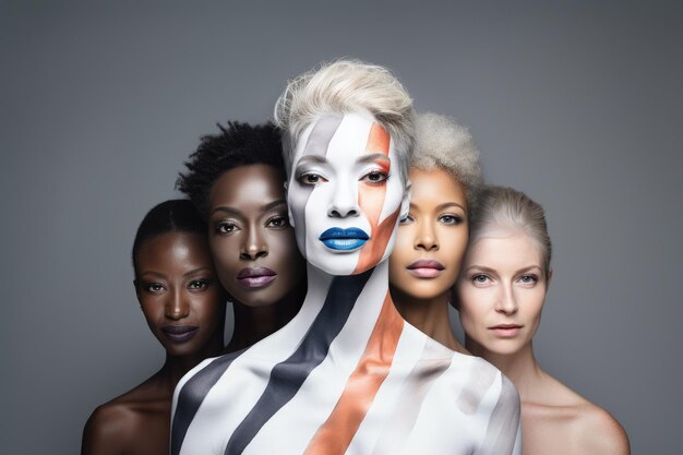 Foto un grupo de mujeres con la cara pintada.