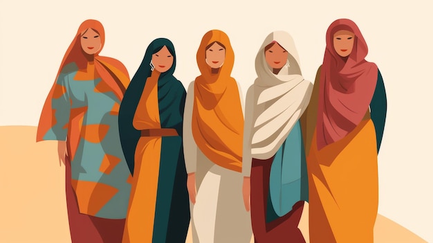 Un grupo de mujeres de diferentes orígenes éticos de pie juntas Generativo ai