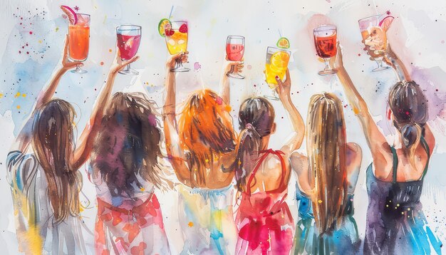 Un grupo de mujeres están celebrando con bebidas y sonrisas