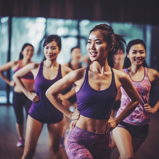 un grupo de mujeres están haciendo yoga en un gimnasio