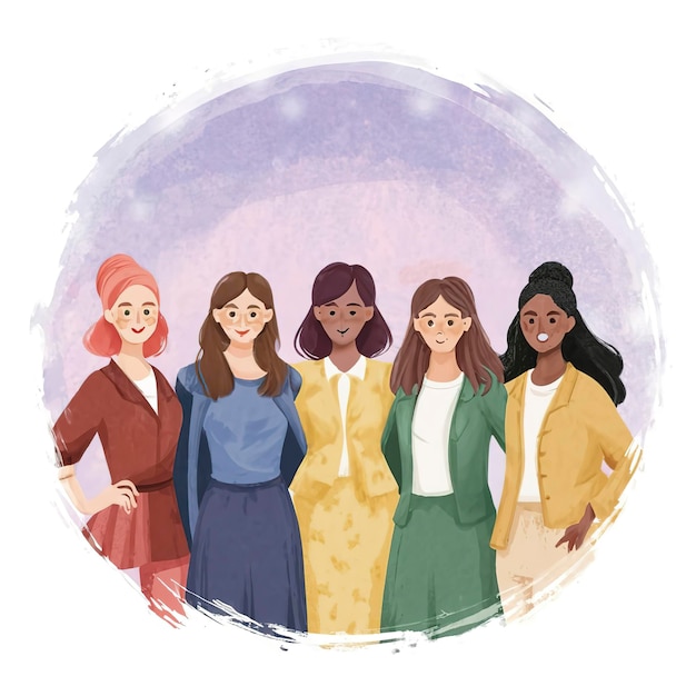 Grupo de mujeres felices para la ilustración estilo acuarela del día internacional de la mujer