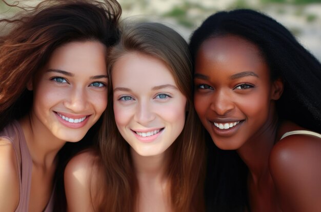 Grupo de mujeres jóvenes alegres juntas