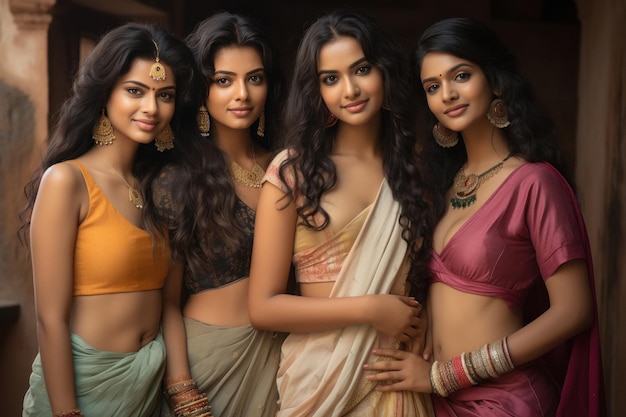 Grupo de mujeres jóvenes indias paradas juntas