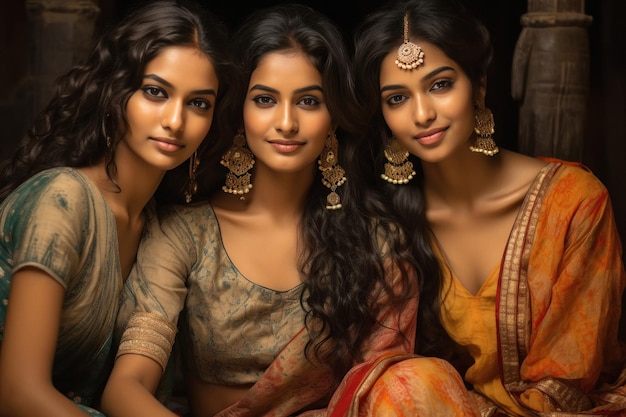 Grupo de mujeres jóvenes indias paradas juntas