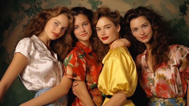 un grupo de mujeres jóvenes vestidas de moda sonriendo