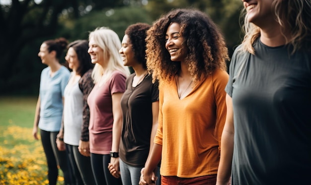 un grupo de mujeres juntas en una fila