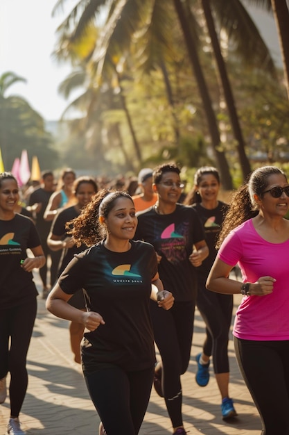 Foto un grupo de mujeres participando en una carrera de caridad para el día de la mujer
