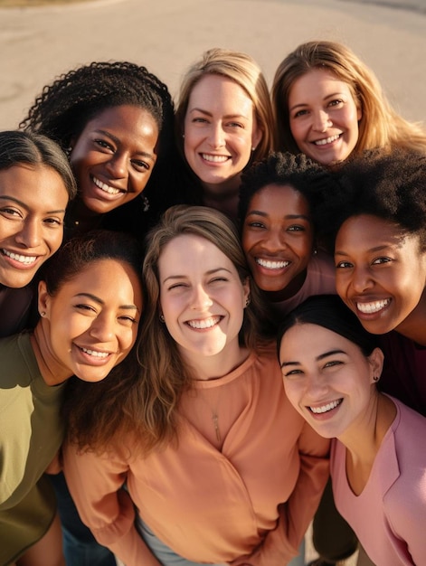 Foto un grupo de mujeres posan para una foto con uno que dice todo