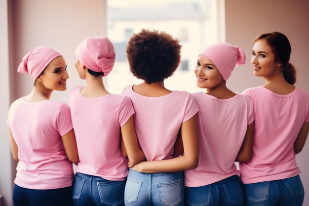 Foto grupo de mujeres que luchan juntas contra el cáncer de mama