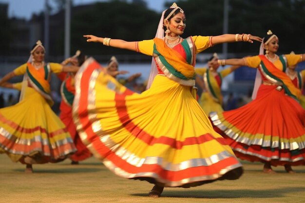 Foto un grupo de mujeres realizando una danza en un campo