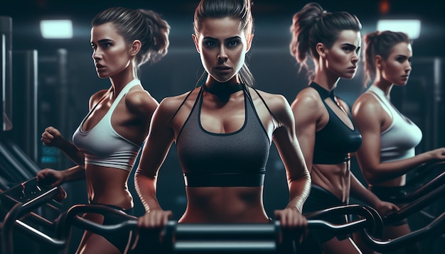 Un grupo de mujeres sonriendo en el gimnasio IA generativa