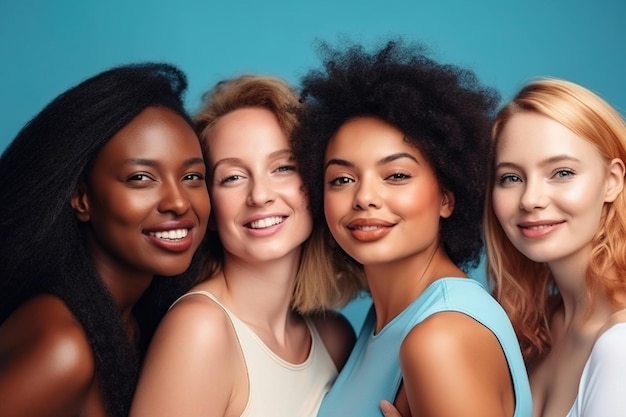 Un grupo de mujeres sonriendo y mirando a la cámara.