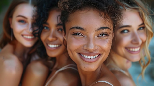 un grupo de mujeres sonriendo y posando para una foto