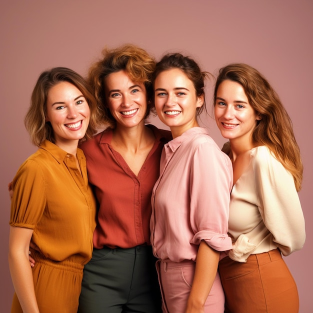 Foto grupo de mujeres sonrientes de pie juntas en un fondo aislado