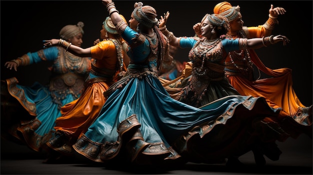 Foto un grupo de mujeres con vestidos coloridos bailando