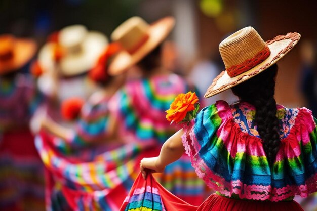 un grupo de mujeres con vestidos y sombreros coloridos