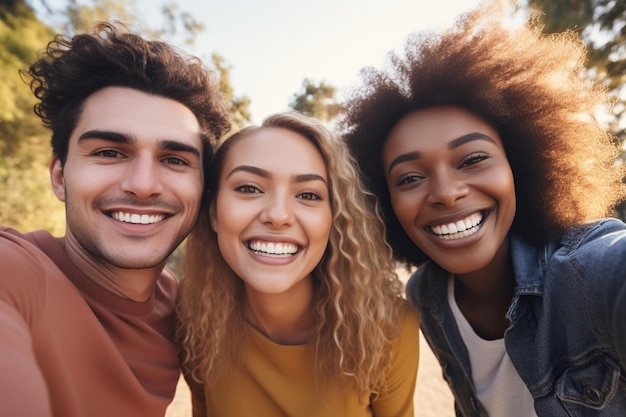 Grupo multicultural de jovens sorrindo juntos para a câmera