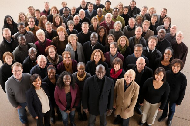 Grupo multicultural de personas de pie juntas en forma redonda