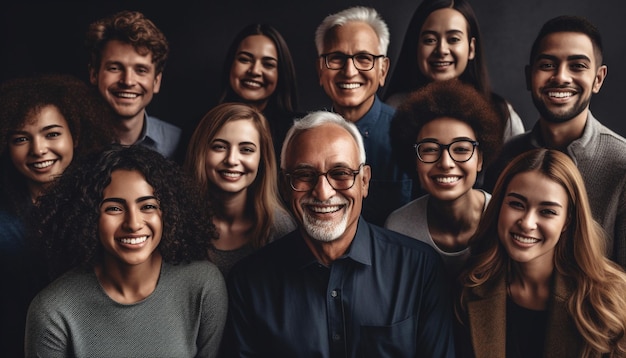 Un grupo multiétnico de adultos sonrientes con ropa informal generado por IA