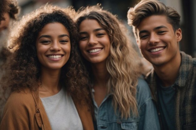 Foto grupo multiétnico de amigos felices en la calle