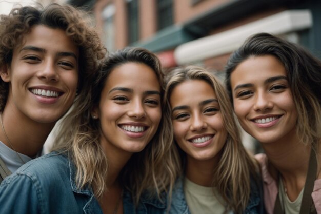 Foto grupo multiétnico de amigos felices en la calle