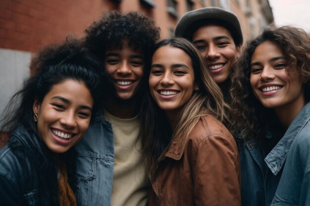 Foto grupo multiétnico de amigos felices en la calle