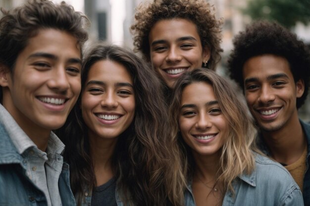 Foto grupo multiétnico de amigos felizes na rua