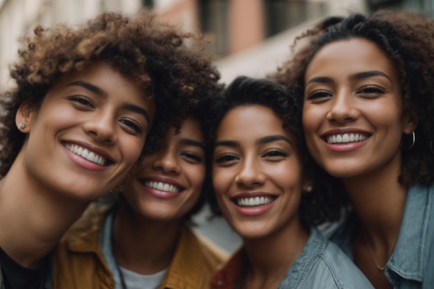 Foto grupo multiétnico de amigos felizes na rua