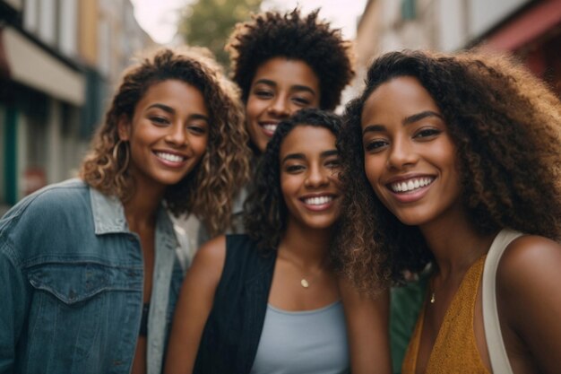 Foto grupo multiétnico de amigos felizes na rua