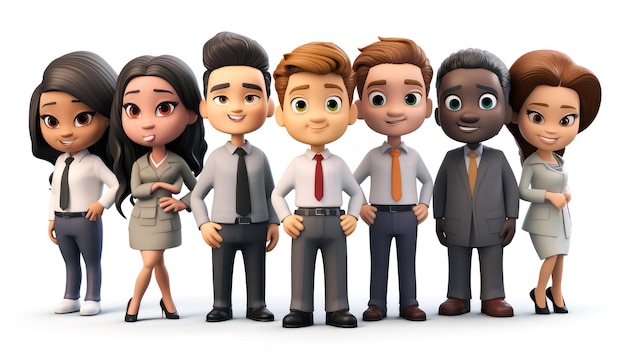 Grupo multiétnico de personagem de desenho animado 3D de funcionários da empresa