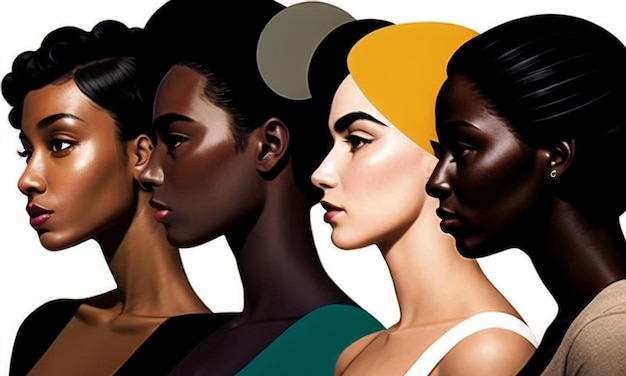 Grupo multiétnico diversificado de mulheres de raça mista Igualdade e direitos das mulheres Ilustração do dia da mulher IA generativa