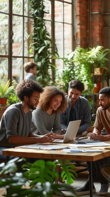 Un grupo multiétnico de profesionales de negocios tiene una reunión en una oficina moderna