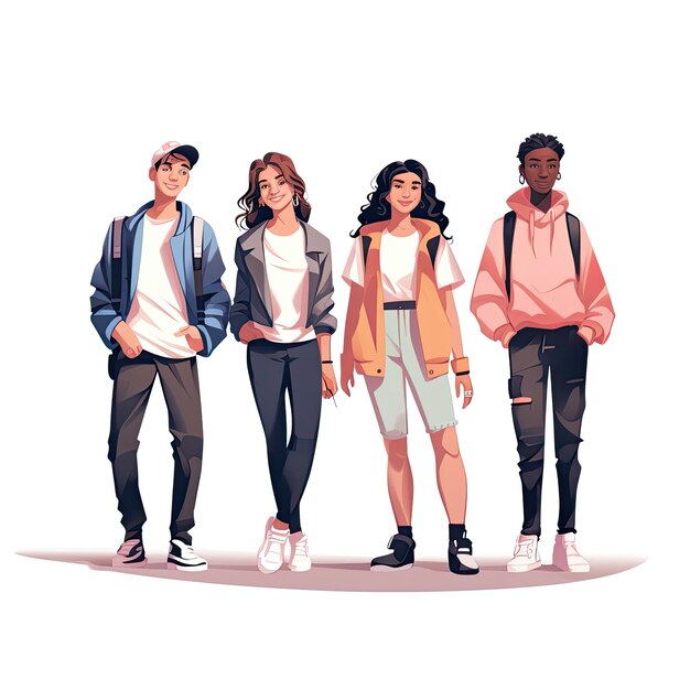 Foto grupo multirracial diversificado em ilustração de vetor plano de desenho animado