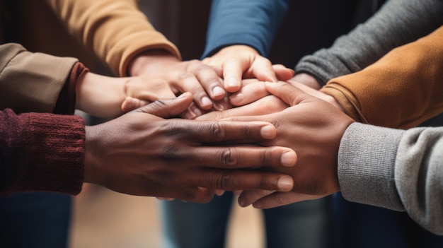 Un grupo multirracial de personas que se dan la mano