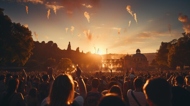 Grupo de multitud de personas disfrutando de un concierto en el concertgenerative ai