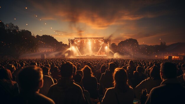 Grupo de multitud de personas disfrutando de un concierto en el concertgenerative ai