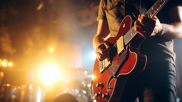 Foto el grupo de música está actuando en un escenario de concierto por la noche