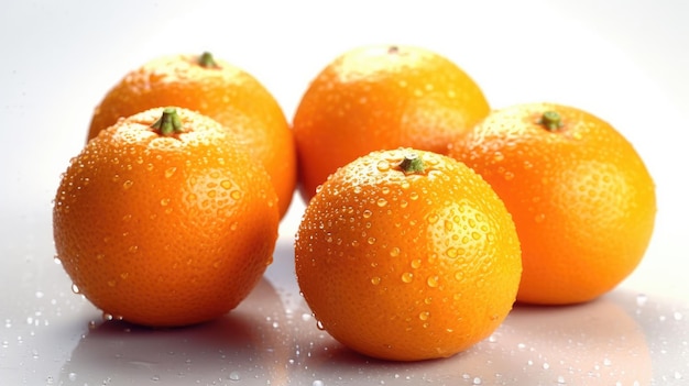 Un grupo de naranjas con gotas de agua sobre ellas.