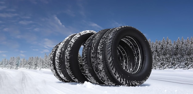 grupo de neumáticos en medio de una carrera de invierno nevada en alta definición